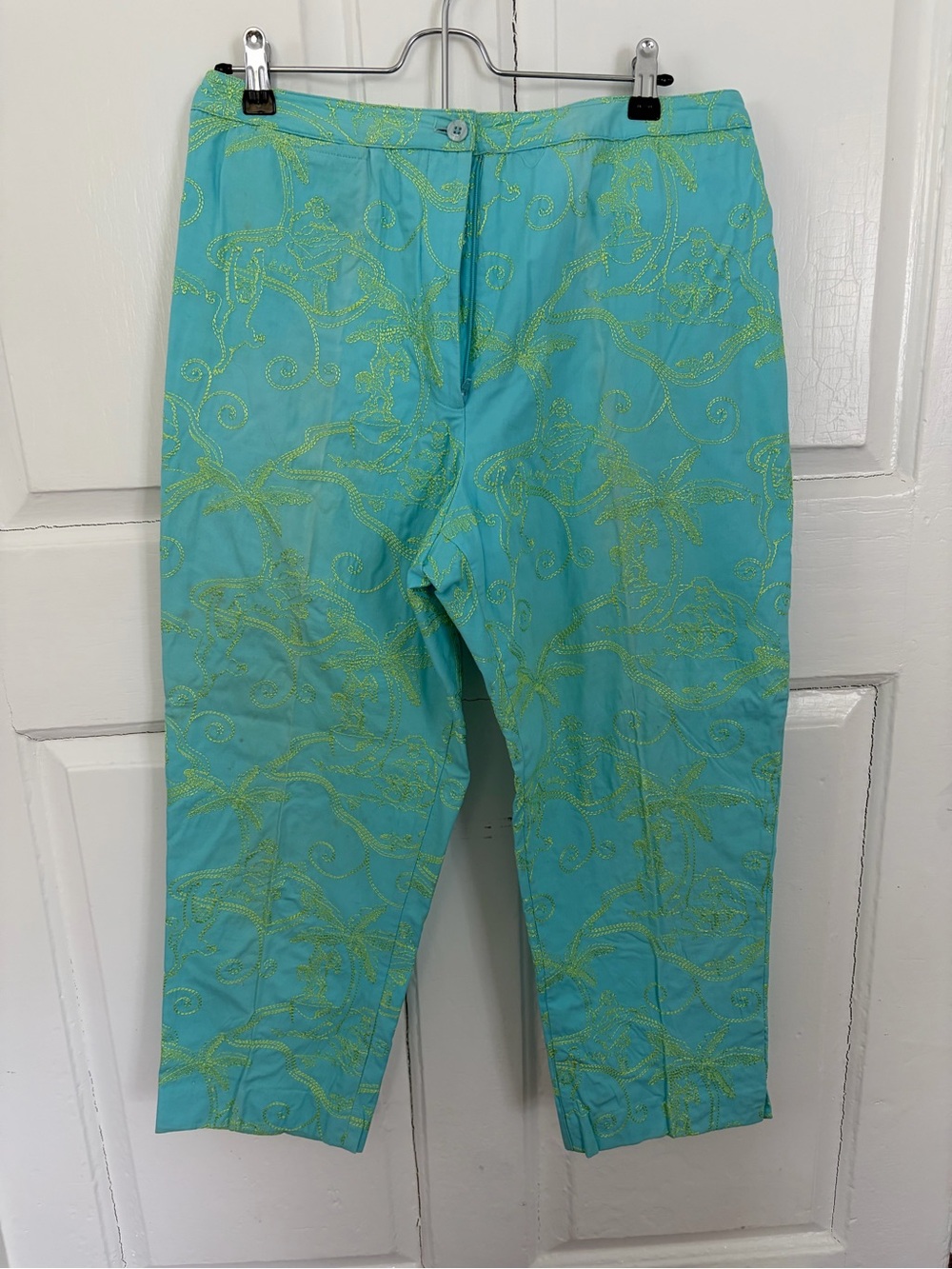 Lilly Pulitzer Turquoise & Lime Embroidered Capri Pants